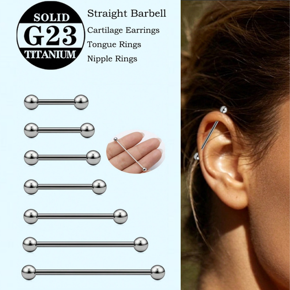 Tongue Barbell Straight - 1Pc Punk ASTM F-136 Titanium 14G