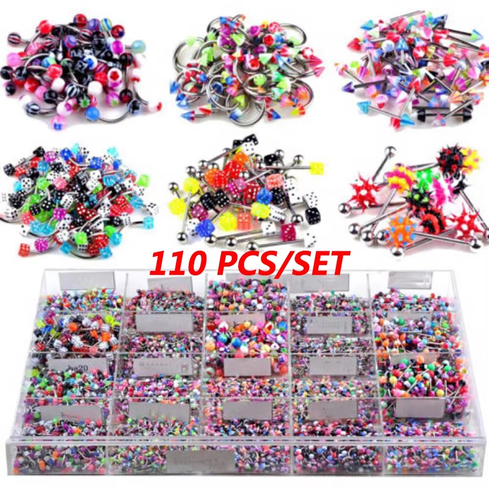 Body Jewelry Nipple Rings - 110pcs Mixed Lip Eyebrow Belly Tongue