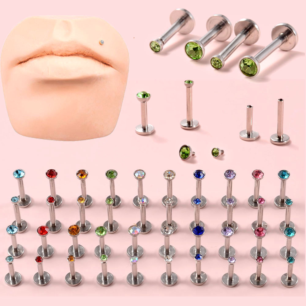 Body Jewelry Ear Plugs - 4PCS CZ Gem Labret 316L Surgical