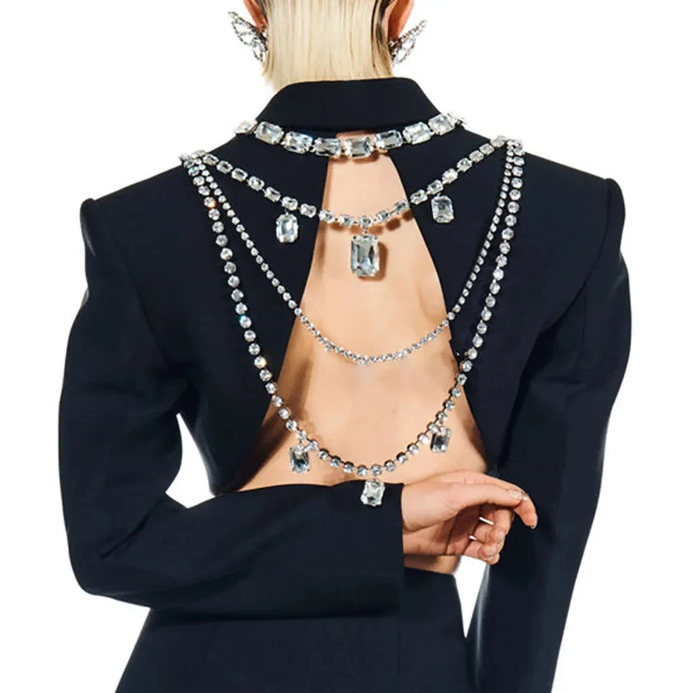 Body Jewelry Back - Shine Rhinestone Long Tassel Back Body