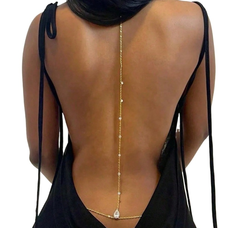 Body Jewelry Back - Bride Backless Rhinestone Waterdrop Body Chain