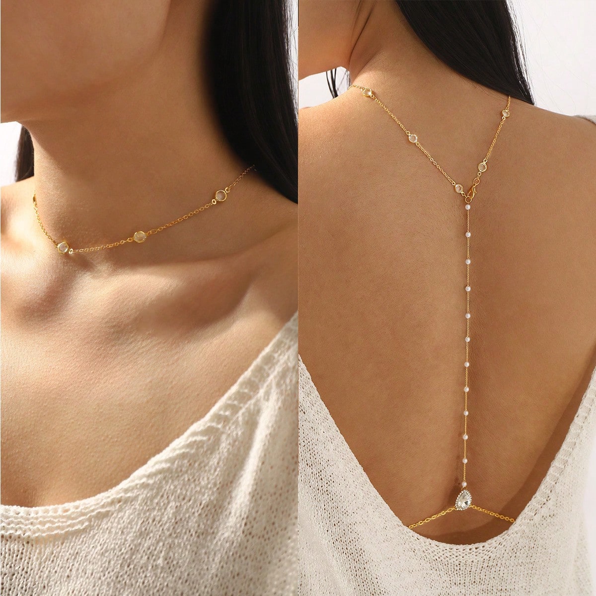 1PC Gold Back Chain Women Y-ta - Body Jewelry Back avis et prix