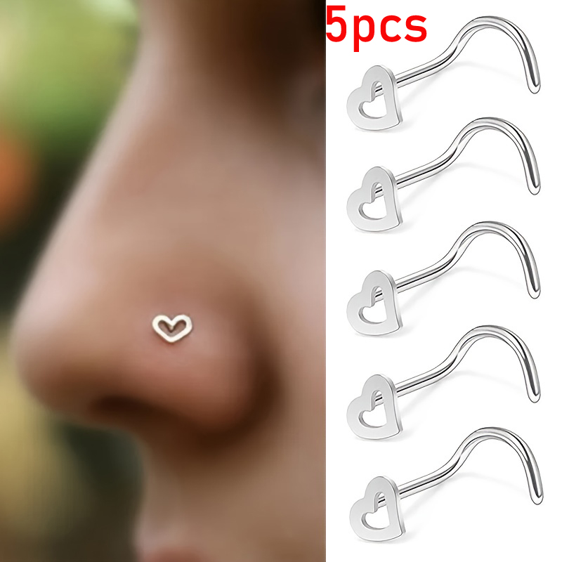 5pcs Hollow Heart Nose Stud Se - Nostril Screw Pin avis et prix
