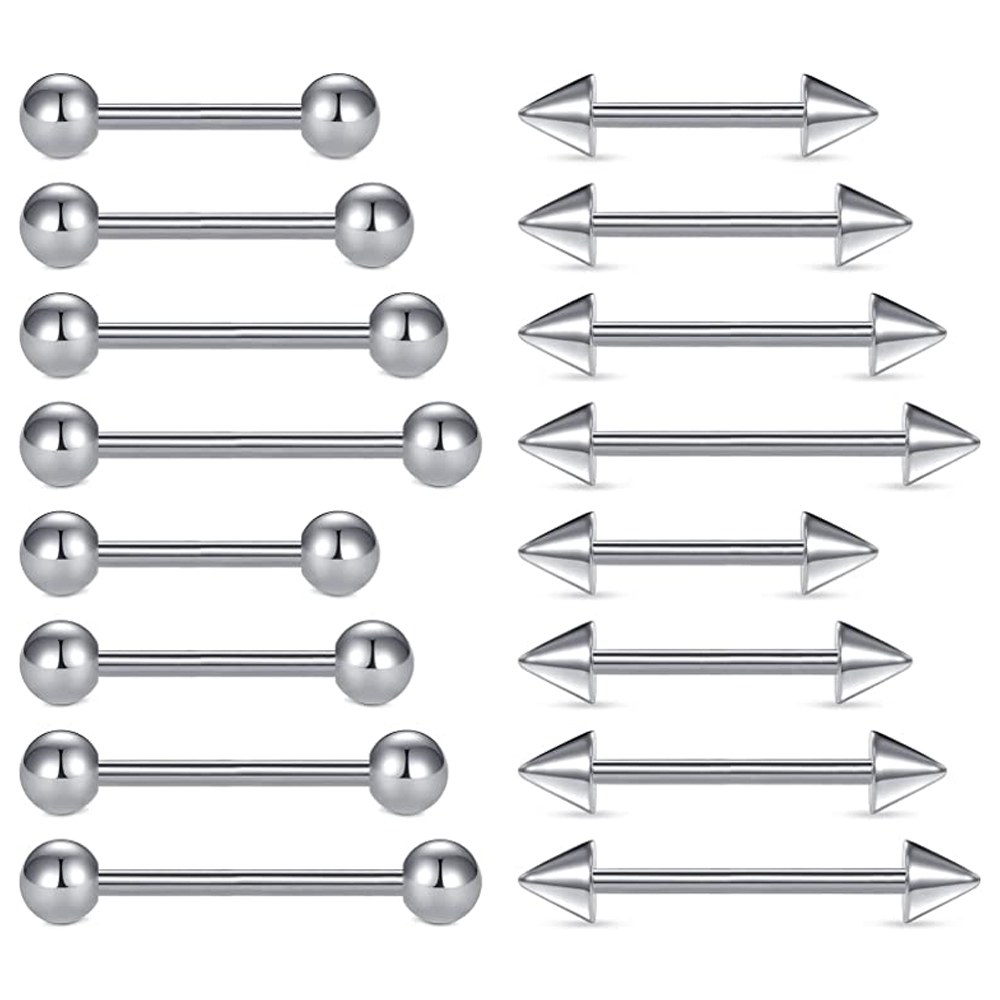16pcs 14G Stainless Steel Nipp - Tongue Barbell Straight avis et prix