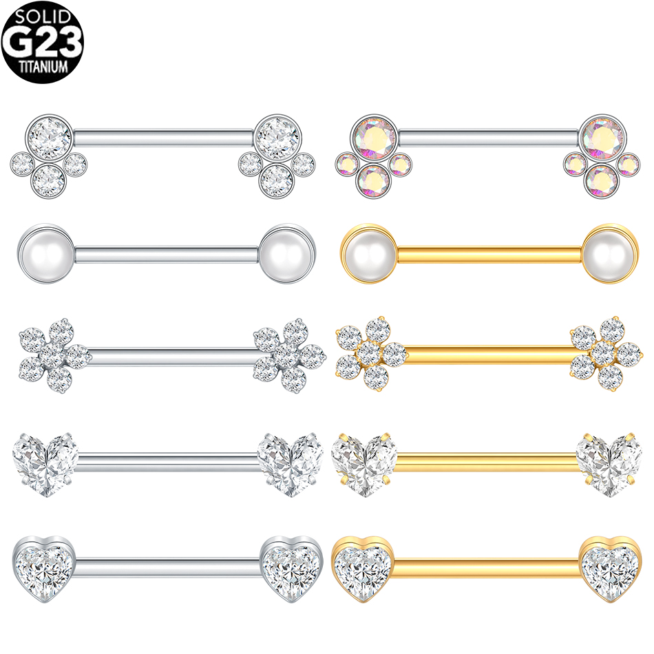 1/5Pcs Titanium Heart Nipple P - Tongue Barbell Straight avis et prix