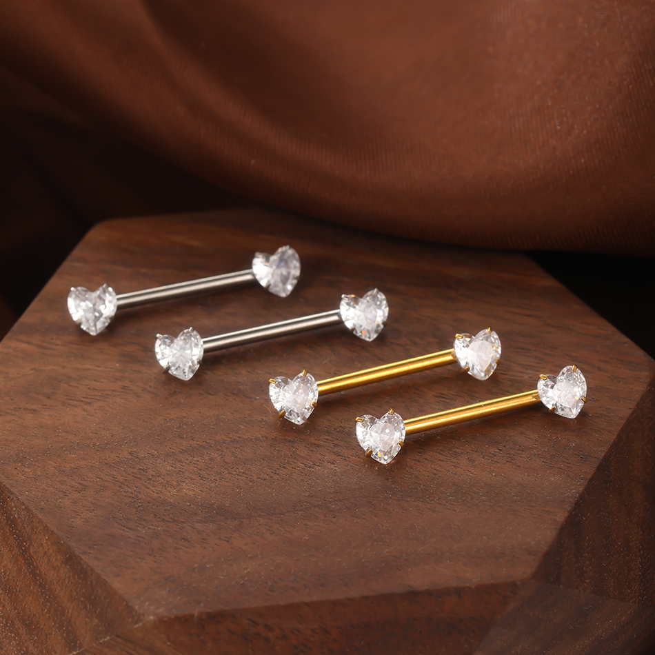 1/5Pcs Titanium Heart Nipple P - Tongue Barbell Straight avis et prix