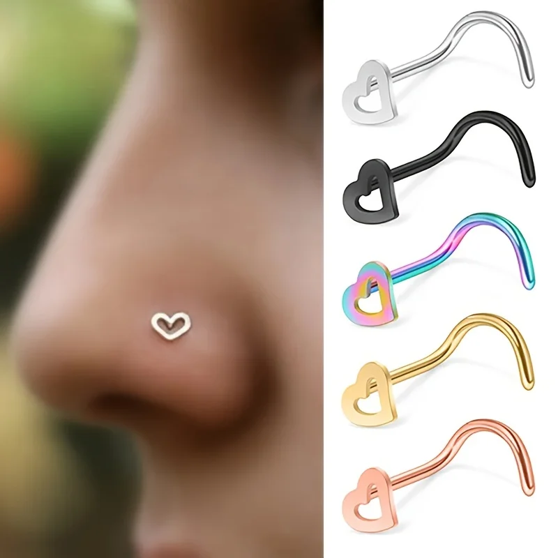 5pcs Hollow Heart Nose Stud Se - Nostril Screw Pin avis et prix