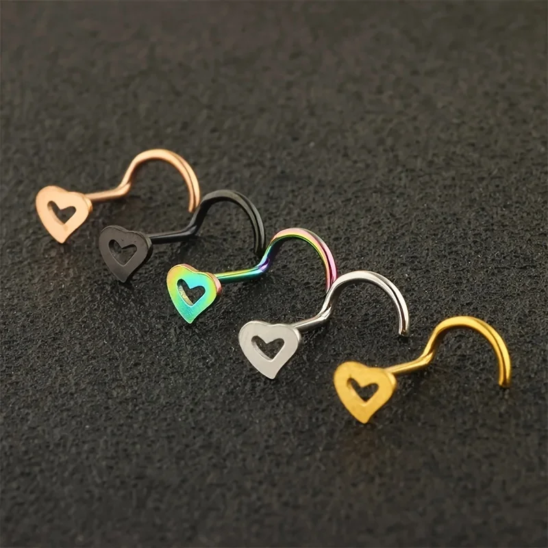5pcs Hollow Heart Nose Stud Se - Nostril Screw Pin avis et prix