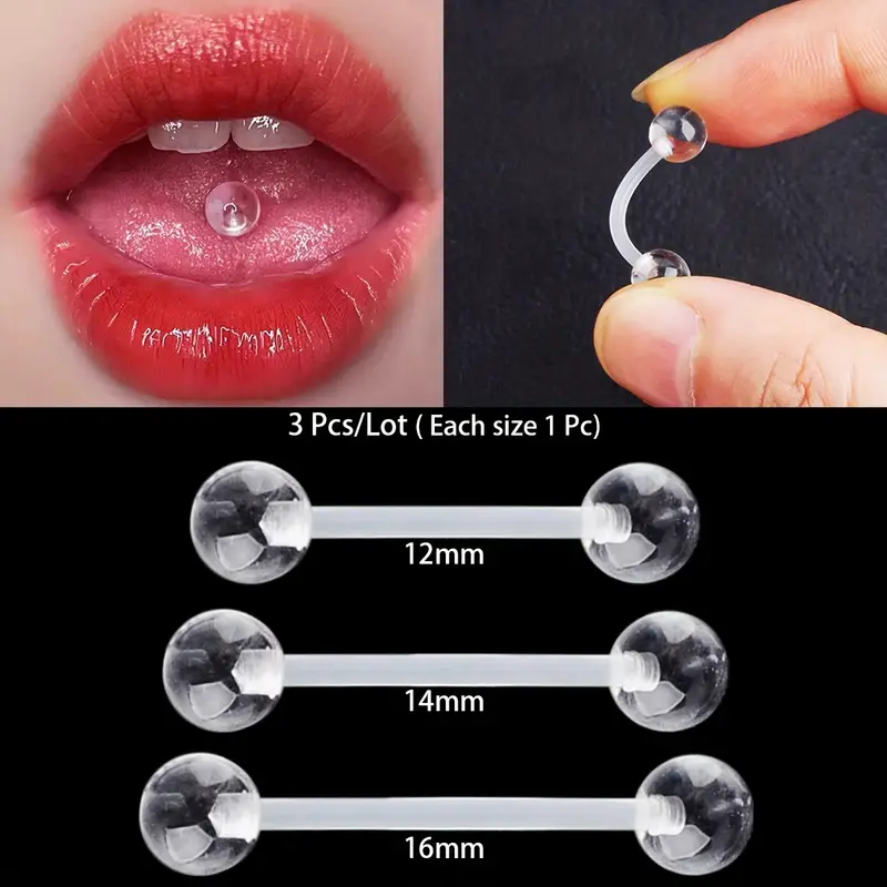 3pcs/Lot Soft Transparent Invi - Tongue Barbell Straight avis et prix