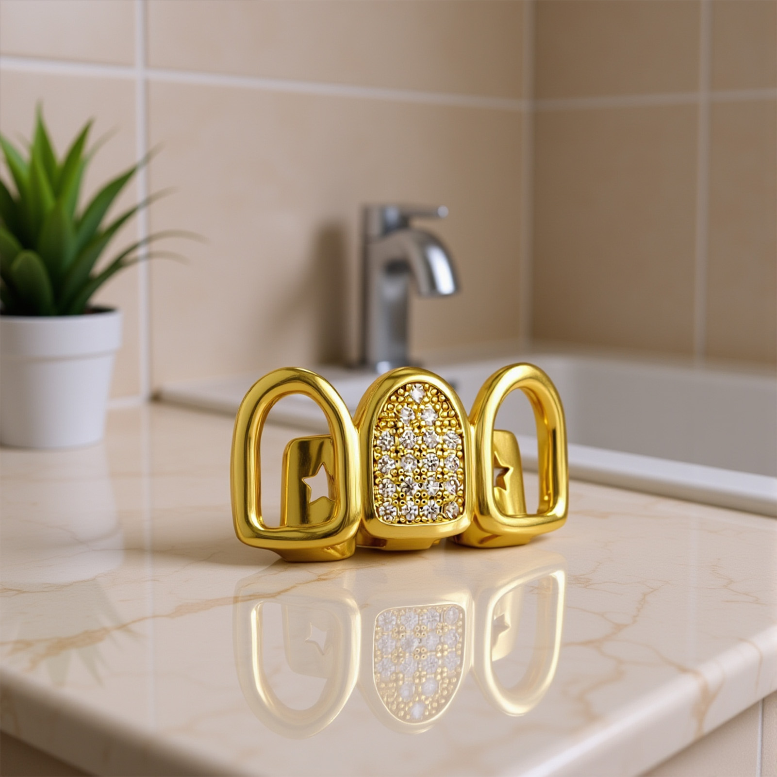 Rhinestone Teeth Cover Gold Pl - Body Jewelry Piercing avis et prix