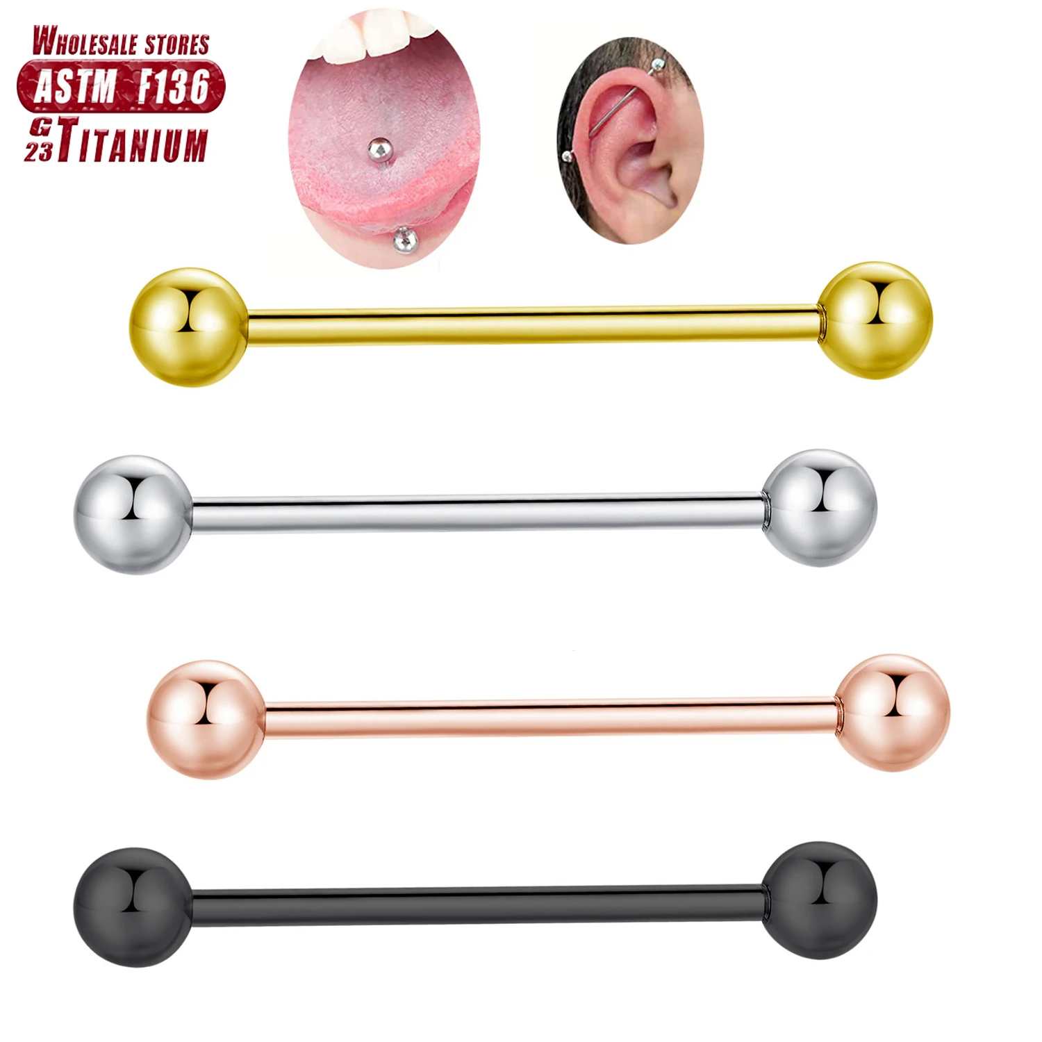 ASTM F136 Titanium Industrial  - Tongue Barbell Straight avis et prix