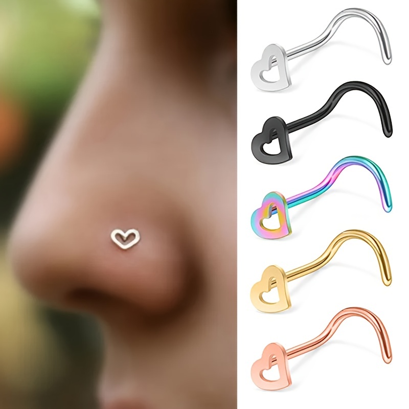 5pcs Hollow Heart Nose Stud Se - Nostril Screw Pin avis et prix