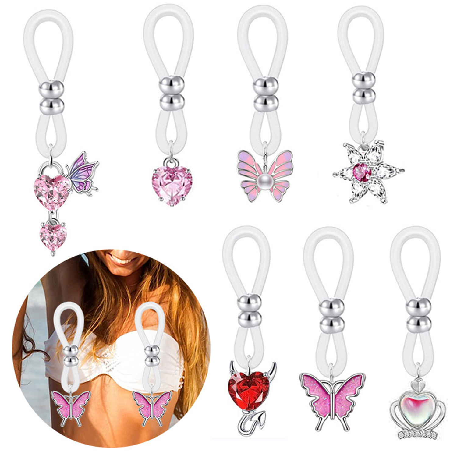 Alloy Silicone Butterfly Heart - Body Jewelry Nipple Rings avis et prix
