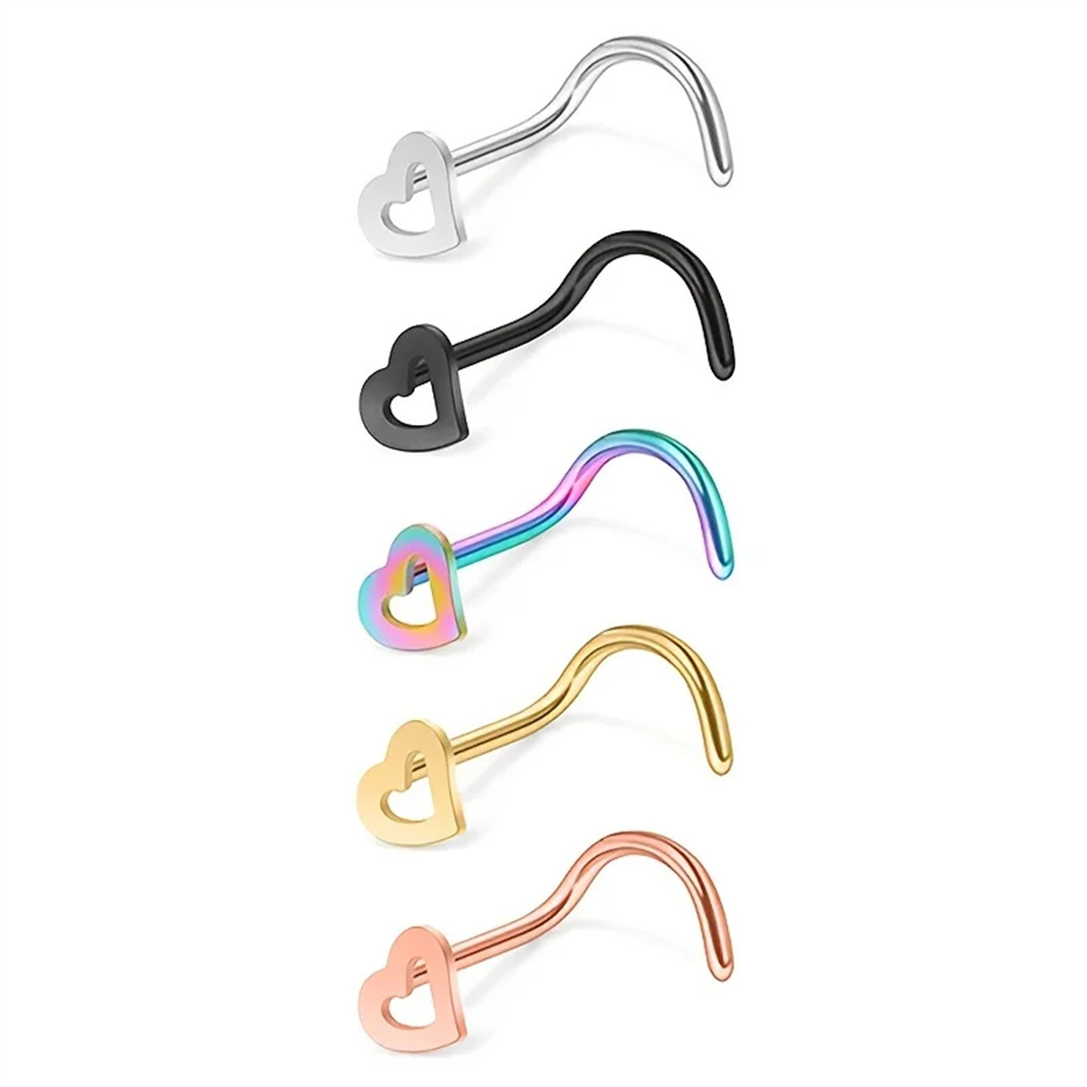 5pcs Fashion Hollow Heart Stai - Nostril Screw Pin avis et prix