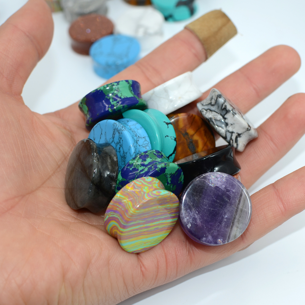 2PCS Natural Stone Double Flar - Body Jewelry Ear Plugs avis et prix