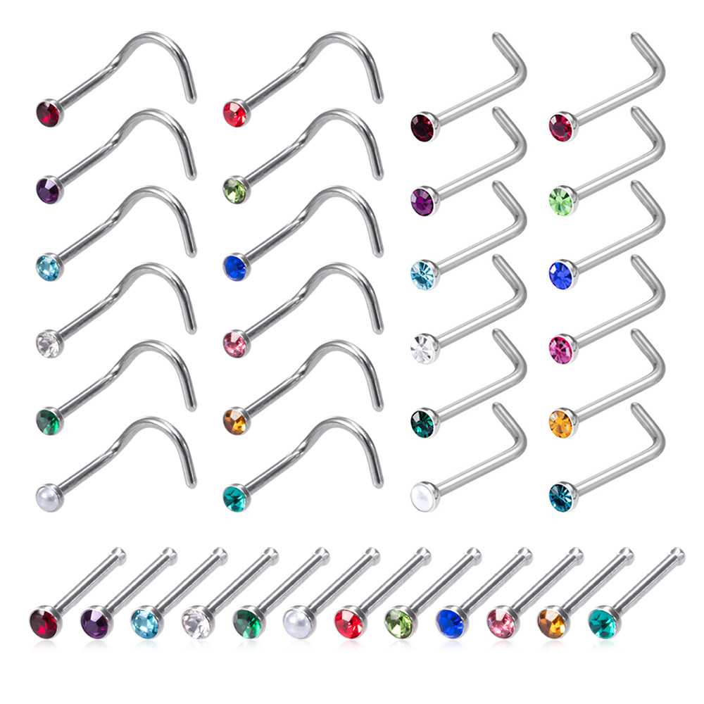 12PCS Birthstone CZ Nose Stud  - Nostril Screw Pin avis et prix