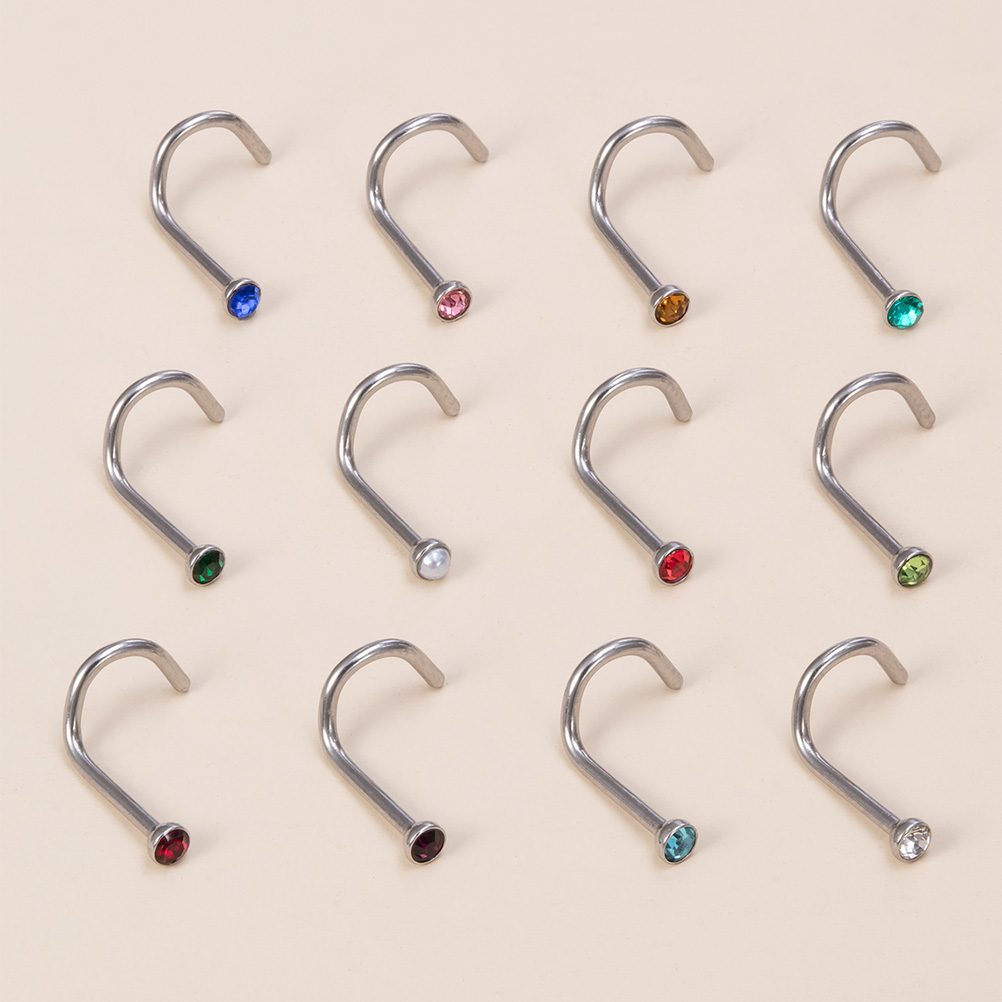 12PCS Birthstone CZ Nose Stud  - Nostril Screw Pin avis et prix