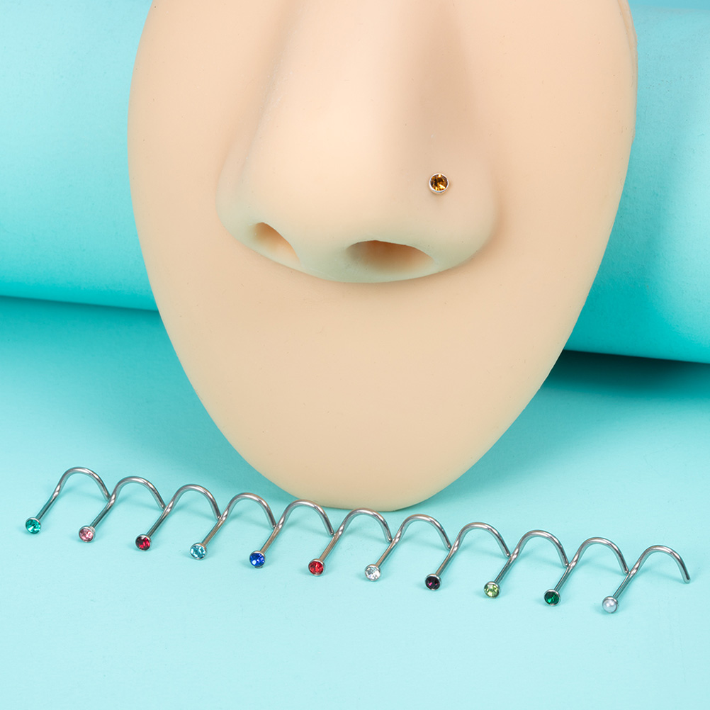 12PCS Birthstone CZ Nose Stud  - Nostril Screw Pin avis et prix