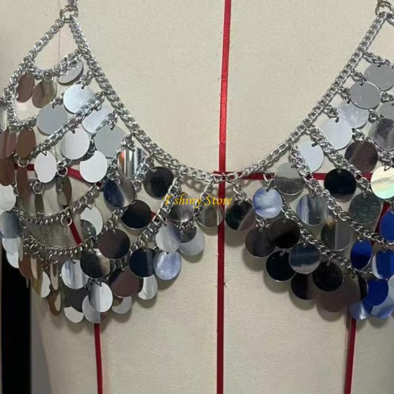 N58F Festive Sequins Vest Top  - Body Jewelry Vest avis et prix