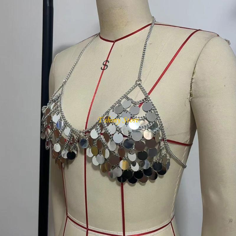 N58F Festive Sequins Vest Top  - Body Jewelry Vest avis et prix