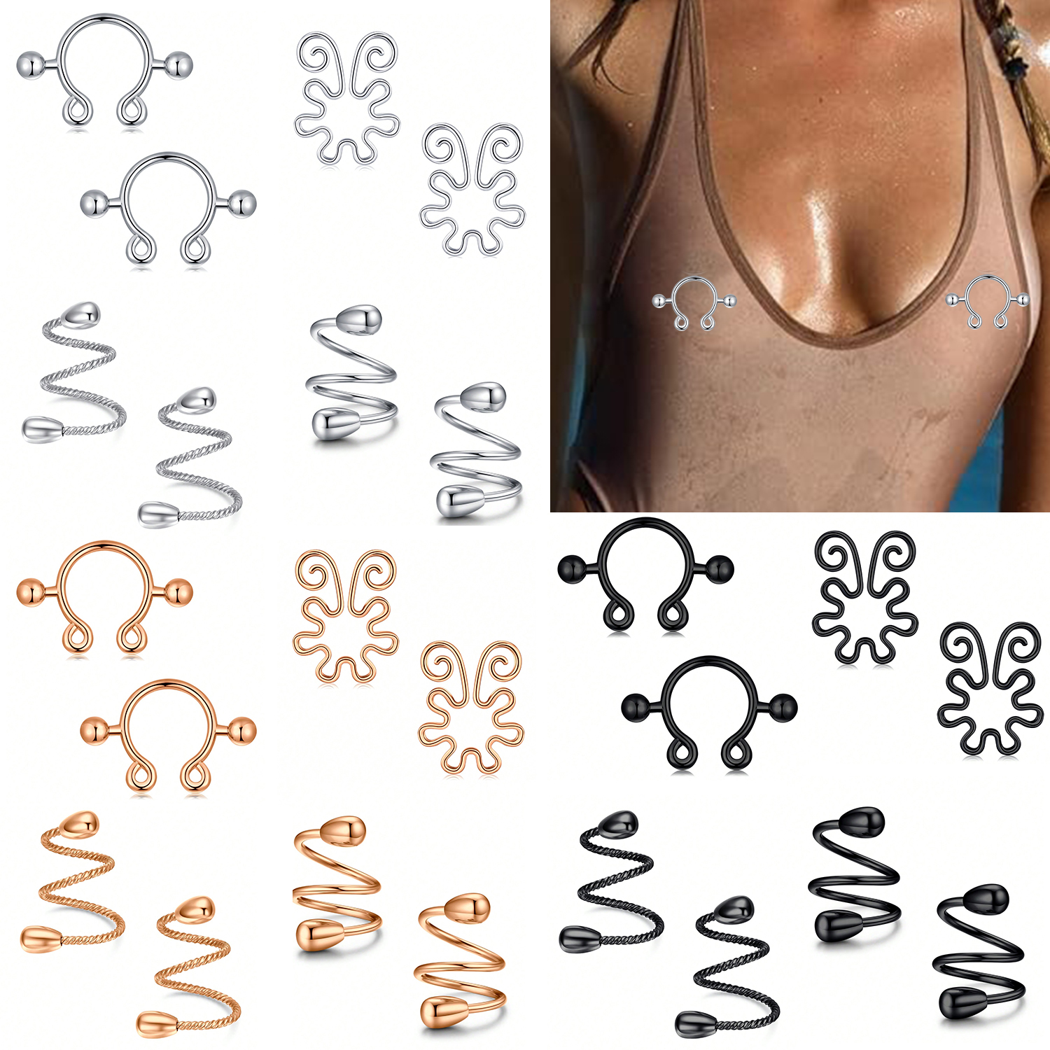 8Pcs Stainless Fake Nipple Rin - Body Jewelry Nipple Rings avis et prix